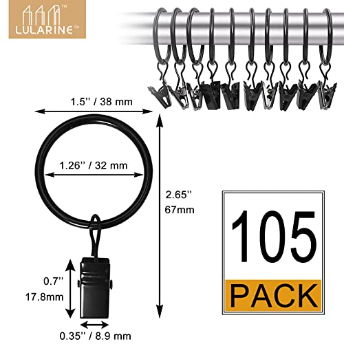 105 Pack Curtain Clips With Rings 1.26" Interior Diameter,Metal Drapery Ring With Clips Compatible With Up To 1 Inch Drapery Rod,Strong Vintage Decorative Rustproof Drapery Window Ring With Hooks #TOP1
