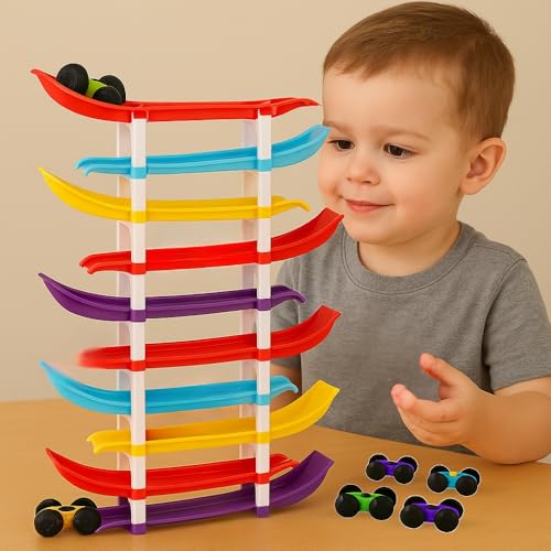 Image of Toy Imagine 10-Level Racer Ramp Track Toy for Kids | 10 Colorful Ramps & 6 Cars | Vehicle Toy for Toddlers Age 1-3 | Indoor Racing Game for Boys & Girls