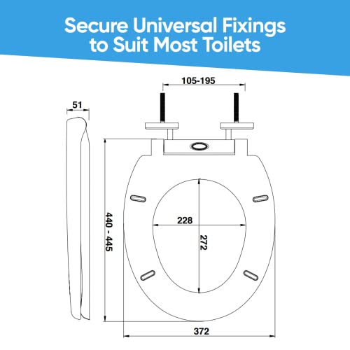 Blue Canyon Richmond Duroplastic Toilet Seat with Non-Slip Seat Bumpers & Heavy-Duty Stainless-Steel Hinges -Soft Close Toilet Seat -One Button Quick Release Toilet Seats - Image 3