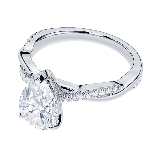 THELANDA Sterling Silver 4-Prong Petite Twisted Vine 2CT Teardrop Pear Shape Genuine Moissanite Engagement Ring Promise Bridal Ring3