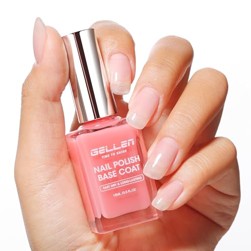 GELLEN Clear Nail Polish Base Coat Sheer Tinted Pink, Natural Color Regular Nail Polish, Calcium Formula Strengthens Nails, Enhances Natural Look, Quick Air Dry, Hema Free, Non-toxic, Anti-yellowing