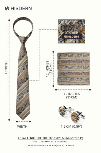Image of HISDERN Ties for Men Paisley Tie and Pocket Square Cufflinks Set Formal Classic Floral Necktie Handkerchief Wedding Party