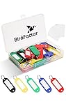 50 Pack Key Tags with Labels - 5 Colours, Plastic Box with Extra Paper Labels, Key Rings & Key Fobs with Split Rings for Keys, Pets, Luggage & Memory Stick Tags