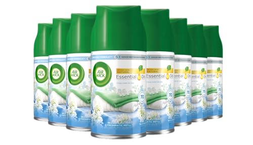 Air Wick Automatic Air Freshener Freshmatic Spray Refills, Crisp Linen & Lilac, Pack 8 x 250ml, Natural Essential Oils, Last up to 280 days, Air freshener
