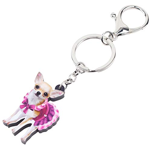 WEVENI Acryl Kleid Chihuahua Hund Schlüsselanhänger Zubehör Modeschmuck für Frauen Mädchen Tasche Geldbörse Charms (Rot)