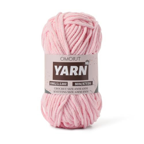 Image of Pink Fluffy Chenille Yarn for Crocheting - Baby Yarn for Crocheting Soft Blanket - (100g /87.4yds) Crochet Amigurumi Chunky Yarns - Velvet Worsted Weight Yarns 5