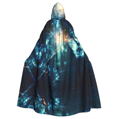 Longue cape de fête avec manteau à capuche imprimé baguette magique pour Halloween