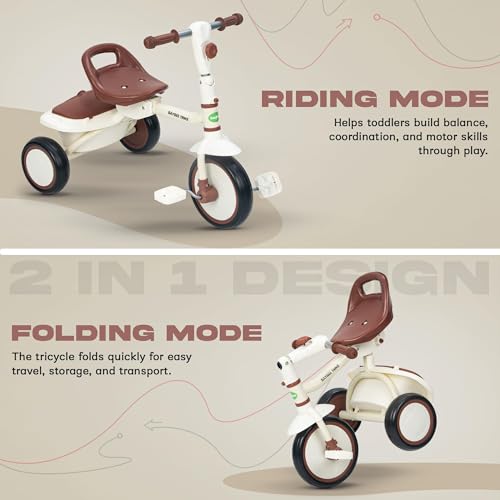 Baybee Trikidz 2 in 1 Baby Tricycle for Kids | Foldable Kids Cycle with Adjustable Seat, Back Rest & Storage Basket for Toys | Portable Tricycles | Baby Cycle Trikes for Kid 2 to 5 Years (White) - Image 6