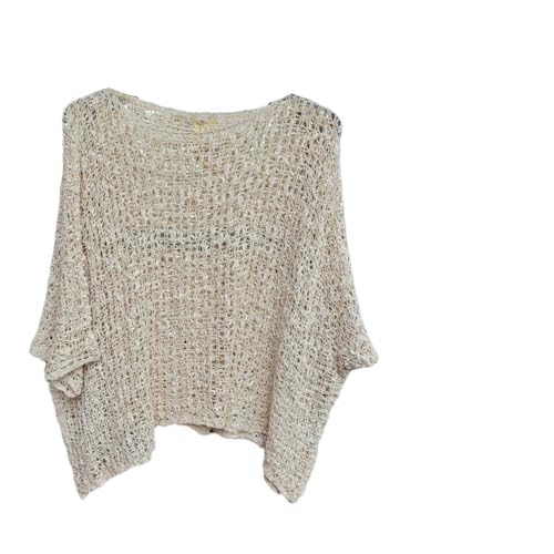 Image of Alam Exclusive Women's Popcorn Top Crochet Oversized Knit Ladies Plain Batwing Boho Cover Up Summer Fish Net (UK, Numeric, 8, 18, Regular, Regular, Pale Pink)