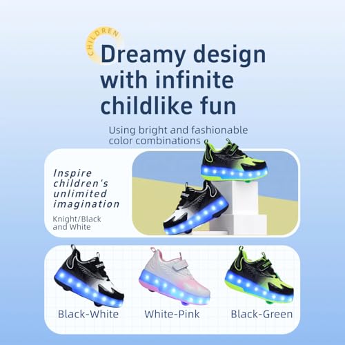 Ehauuo Kids Two Wheels Shoes with Lights Rechargeable Roller Skates Shoes Retractable Wheels Shoes LED Flashing Sneakers for Unisex Girls Boys Beginners Gift