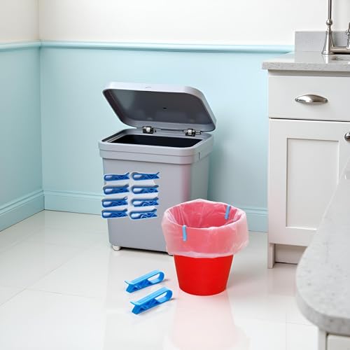 Image of 10 Pcs Blue Plastic Kitchen Garbage Bin Clip Bag Clips - Anti-Slip Fixation Clamp for Trash Cans Garbage Bins