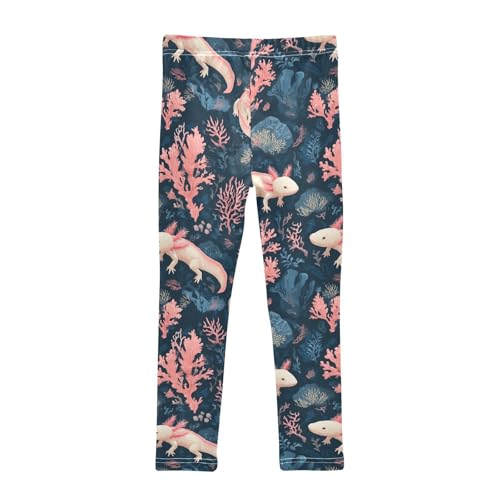 Cartoon Peach Axolotls Coral Reef Girls Leggings Kids Yoga Pants Dance Active Tights 4T2