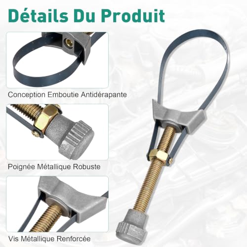 Cyleto Clés à Filtre à Huile Voiture Camion Moto Outil de Retrait de Filtre à Huile Sangle Clé Diamètre Réglable 60mm à 120mm – vue 3