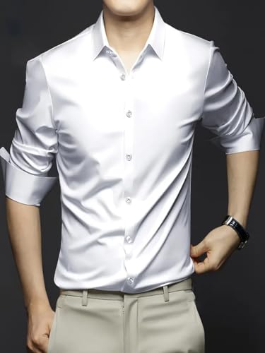 Image of IndoPrimo Men's Stylish Solid Satin Casual Shirt for Men Full Sleeve