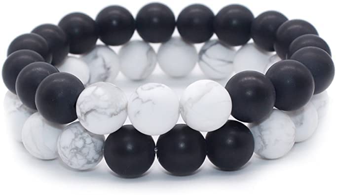 DCE White Howlite And Black Onyx Combo Bracelet, Couple Bracelet Friendship Bracelet - Gemstone Beaded Crystal Bracelet A Great Gift For Your Loved Ones By DAZZLING CRYSTAL EXPORTS, no gemstone