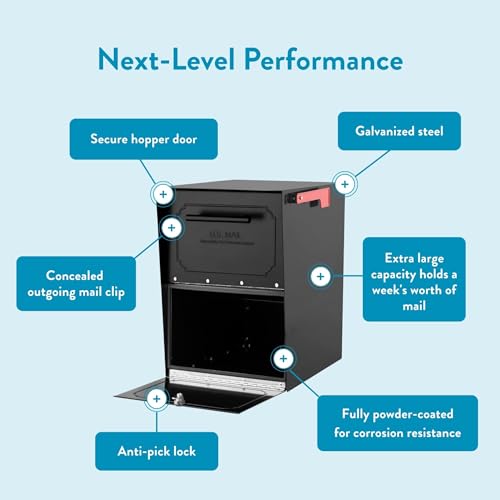 Image of Architectural Mailboxes Oasis Mailbox, Black | Galvanized steel build with a secure steel cam lock, magnetic door closure, and hopper delivery door. USPS approved.