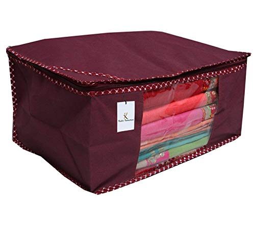 Image of Kuber Industries 6 Piece Non Woven Fabric Saree Cover Set with Transparent Window, Extra Large, Maroon,Pink,Red-CTKTC031957