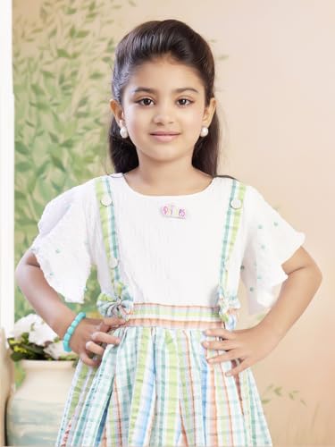 Image of Aarika Girls Green Colour Check Cotton Frock