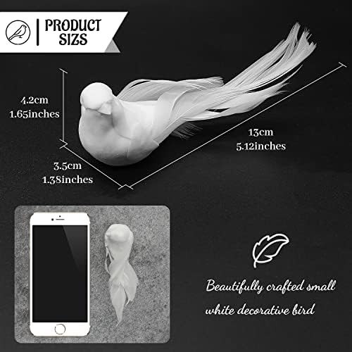 Ezebesta Aritificial White Birds with Clips Decorative Birds with Feather Realistic Dove Crafts Christmas Tree Wedding Wreath Ornament (12 PCS)