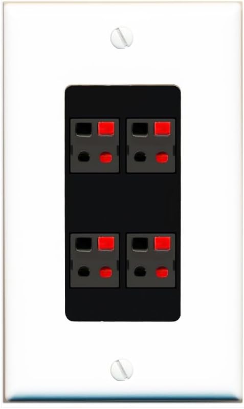 RiteAV 4 Port Speaker Wire Plug Jack Wall Plate - 1 Gang Decorative [Stainless/White]