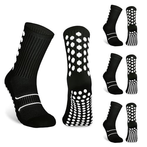 HZHSGLY 3 Pairs Black Football Socks Mens, Sports Non Slip Grip Socks Men 7-11, Grip Sock Football for Yoga Running Cycling (UK, Numeric, 7, 11, Regular, Regular, Black)