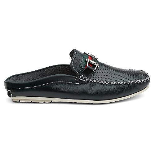 Mule Masculino Em Couro Mocassim Sem Calcanhar - Azul/38