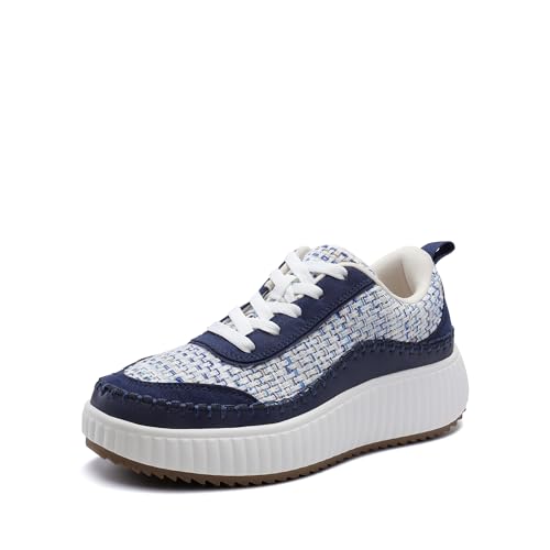 DREAM PAIRS Women Chunky City Tweed Comfortable Casual Platform Fashion Sneaker 7.5 Navy