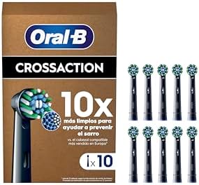 Oral-B Pro CrossAction Cabezales De Recambio ORIGINALES para Cepillo de Dientes Eléctrico Oral B Pro, Pack de 10 Recambios Con Indicador De Uso, Negro (Tamaño Buzón)
