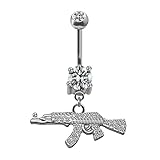 ZNDIJE Fashion Rifle Gun Navel Ring Assault Rifle Belly Button Ring Body Piercing Jewelry for Women Men-White Gold, Stainless Steel