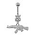 ZNDIJE Fashion Rifle Gun Navel Ring Assault Rifle Belly Button Ring Body Piercing Jewelry for Women Men-White Gold, Stainless Steel