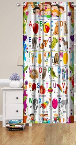Image of 3D English Albhabets Learning Design Curtains for School, ABCD Learning Curtains for Play School, Coaching Centre Long Door Curtains 4x9 feet Long Set of 2 pcs