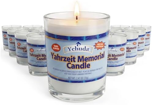 Yehuda, Yahrzeit Memorial Candle, Glass Tumbler (24 Pack) 24 Hour Candles - Burns 26 Hours | Yom Kippur Candles | Yizkor Rememberance Candle | Perfect for Blackouts, Storms & Hurricanes