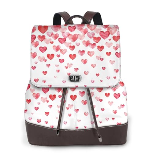 Sac à dos en cuir femme avec grand compartiment à cœurs imprimés