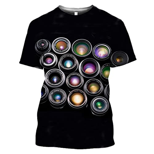 T-shirt impression 3D humoristique appareil photo punk T-22 coupe mixte décontractée