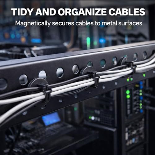 12 Piezas de Soportes Magnéticos para Cintas de Cable con 100 Cintas, 43mm, Negro miniatura 6