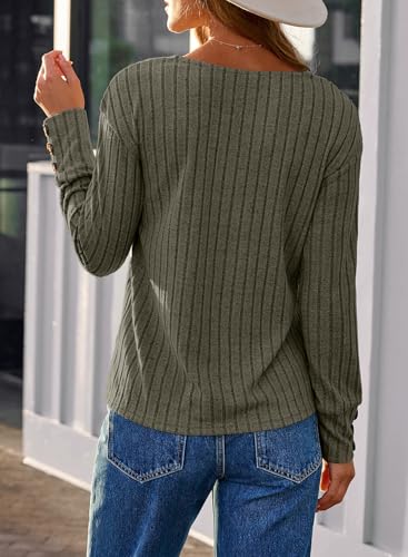 Image of Dokotoo Womens Tops V Neck Lightweight Sweater Fall Long Sleeve Top 2026 | Decorative Buttons, Soft Breathable Knit Material, Pullover Tunic Tops, Business Casual, Fall Outfits, Winter Clothing 2026