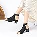 Women'S Knit Stretchy Fish Mouth Chunky Heel Sandals With Adjustable Ankle Strap Fashion Comfortable Mesh Breathable Slingback Block Heel Sandals Summer Casual Work Office Wedding Dressy Pumps (Black,7)