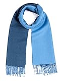 Alpaca Wool Scarf - 100% Pure Baby Alpaca - Double Sided Reversible Contrast Scarf (Blue/Lt Blue)