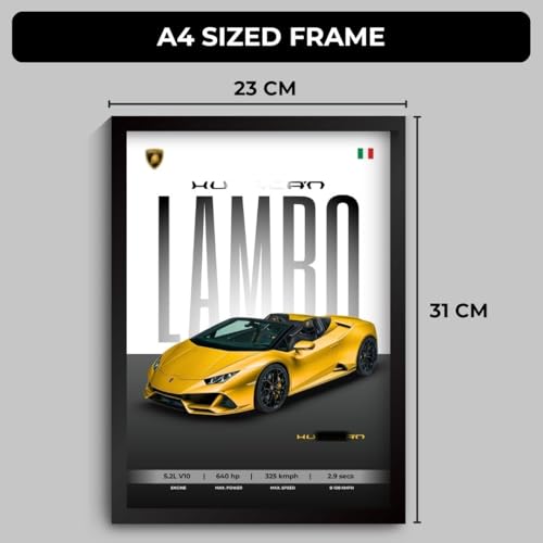 Image of Lamborghini Huracan Poster | Framed Poster of Lamborghini A4 Sized (31 x 23 cm) | Car Posters for Wall, Gift for Boys, Supercar Frame | Supercar Frames | Car Posters for Wall, Bedroom, Hostel, Study Room (F 033)