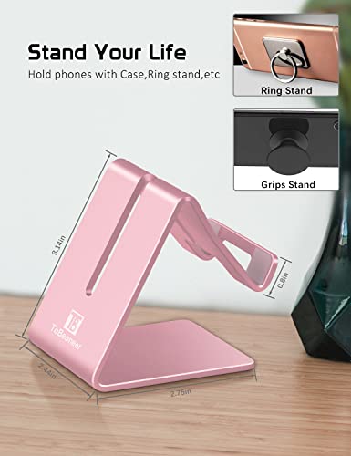 Tobeoneer Cell Phone Stand Holder Aluminum Desktop Solid Universal Desk Stand For Iphone 13 12 11 X 8 7 6 Plus 5 Ipad Mini Tablet Samsung Huawei All Mobile Smart Phone Office Decor (Rose Gold) #TOP2