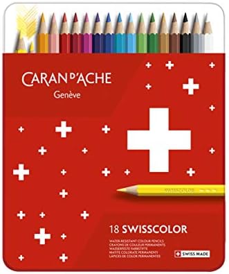 Caran d'Ache d'Ache Swisscolor 1284718 Metal Case with 18 Waterproof Coloured Pencils