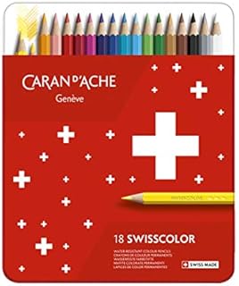 Caran d'Ache d'Ache Swisscolor 1284718 Metal Case with 18 Waterproof Coloured Pencils