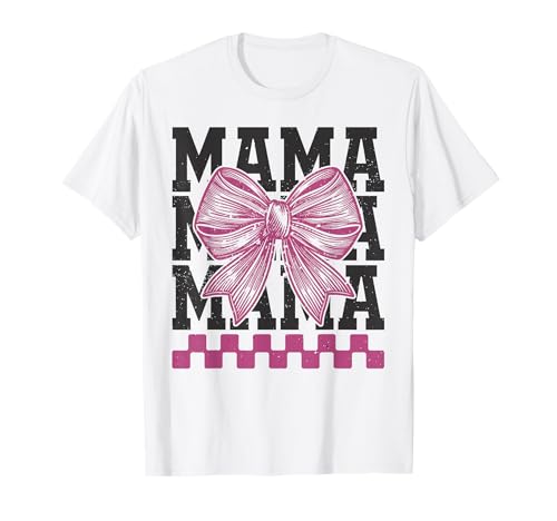 Checered Mama Coquette Bow Día de la Madre Nueva Mamá Mamá Mujer Camiseta