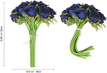 RENATUHOM Navy Blue Roses 24Heads Artificial Roses Artificial Flowers For Decoration Silk Flowers Fake Roses With Stems Blue Flowers Bridal Wedding Bouquet Centerpiece Table Home Party Decor