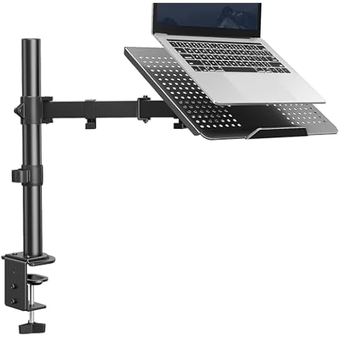 HUANUO Laptop Desk Mount, Laptop Mount for 17-inch Notebooks or 15”-32” Monitors, Laptop Arm with Ventilated Tray, Fully Adjustable Arm with Tilt, Swivel & Rotation, Holds up to 22 lbs Cover