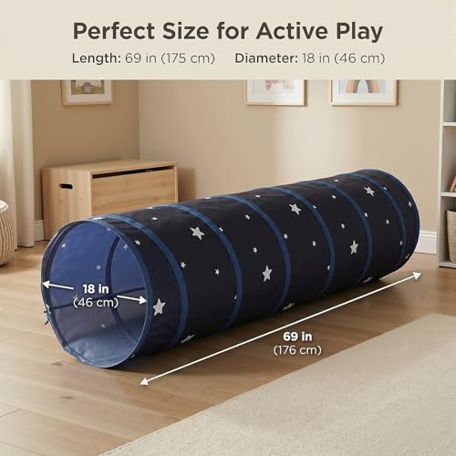 Image of Kids Play Tunnel for Toddlers, Peach-Skin Soft Crawl Through Tunnel with Star Pattern, 69 inch Foldable Pop-Up Baby Tunnel for Indoor Outdoor Play