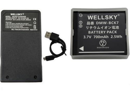 WELLSKY DMW-BCK7 NCA-YN101F �݊��o�b�e���[ 1�� + ���y�� USB Type-C �݊��[�d�� �o�b�e���[�`���[�W���[ DWM-BTC8 1�� [2�Z�b�g] �����[�d��ŏ[�d�\ �c�ʕ\���\ �����i�Ɠ����悤�g�p�\ �[�q��