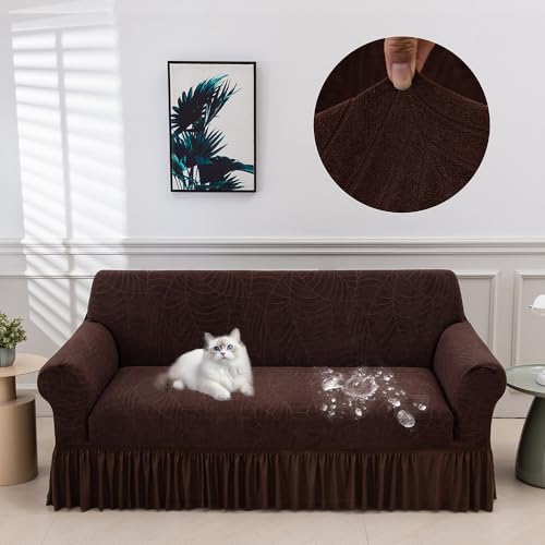 ソファーカバー 2人掛け 肘付き 葉紋様 撥水加工 ソファースカート ソファ保護カバー きれいなスカート裾付 防塵 マルチカバー 北欧 ソファーベッド ソファーパッド 洗える ソファーマット ソファシート 四季適用 伸縮 北欧 滑り止め 汚れ防止 爪とぎ防