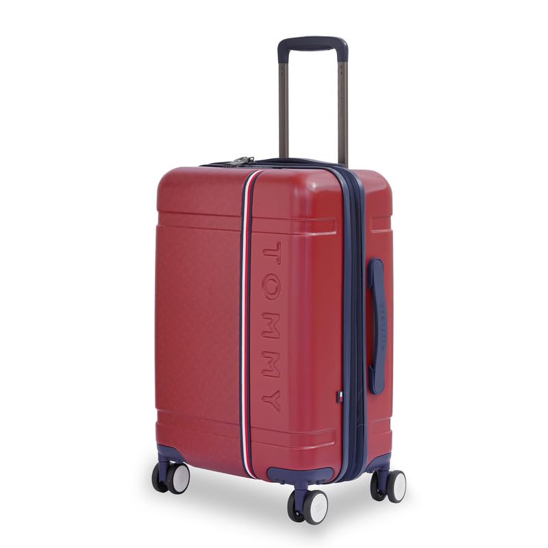 Image of TOMMY HILFIGER Millennia Cabin Hard Luggage - Red |Check-in Trolley Bag with TSA Lock | 360 Spinner Double Wheels | Telescopic Handle | Polycarbonate Hardshell Suitcase | 38L Capacity | 58cm