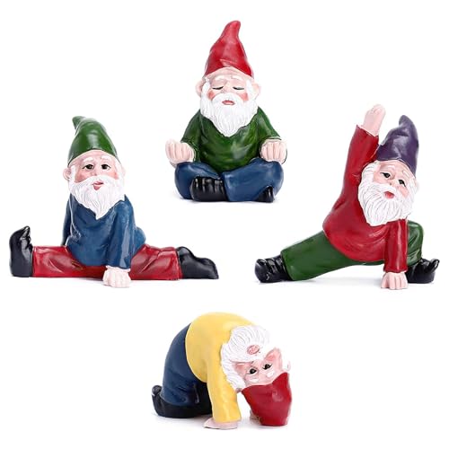 TYXHXTF 4 Stück Miniatur Gartenzwerge, Feengarten Zwerge Figuren, White Beard Dwarf, Garten Mini Statue für Tisch und Dekoration für Feiertagsfest Gartendekoration Zubehör